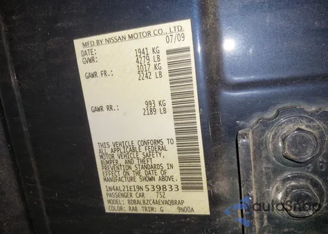 2009 Nissan Altima 2.5 S from USA, damaged, VIN 1N4AL21E19N539833